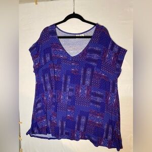 Artisan Ny V-Neck Blue and Red Patterned Blouse